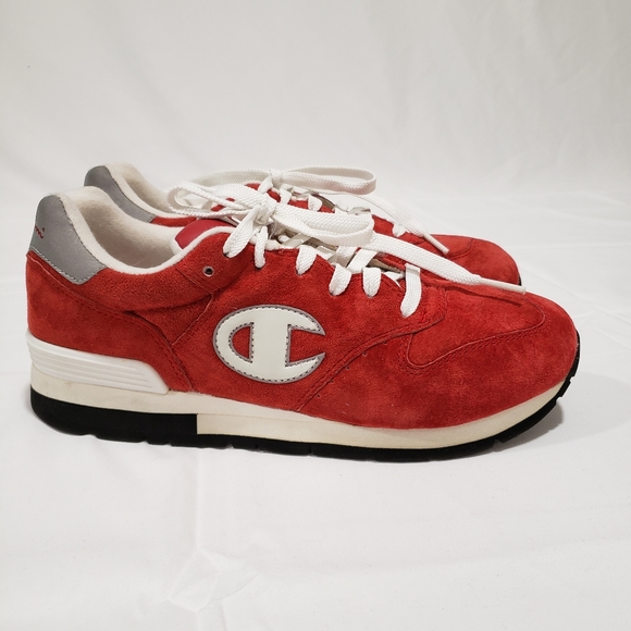 red suede champion shoes